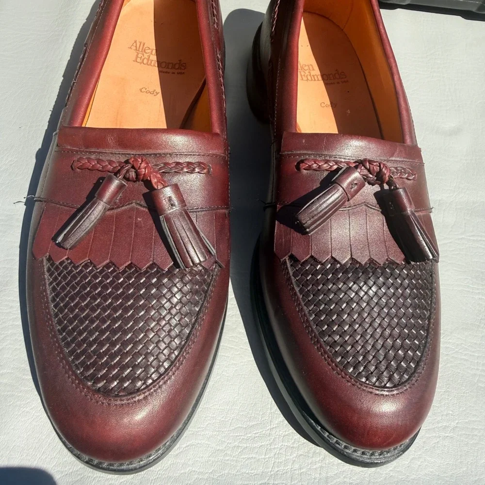 Allen Edmonds Cody Tassel Loafers Oxblood Burgundy Leather Woven 9.5 D Wide